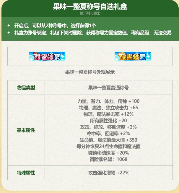 DNF2026夏日套称号属性一览