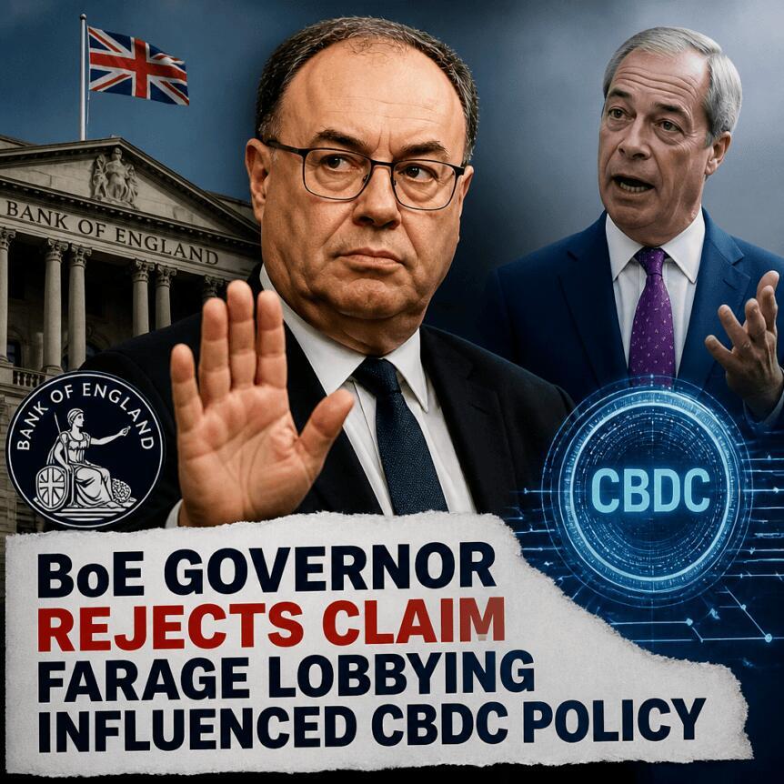 英国央行行长驳斥法拉奇游说影响CBDC政策之说
