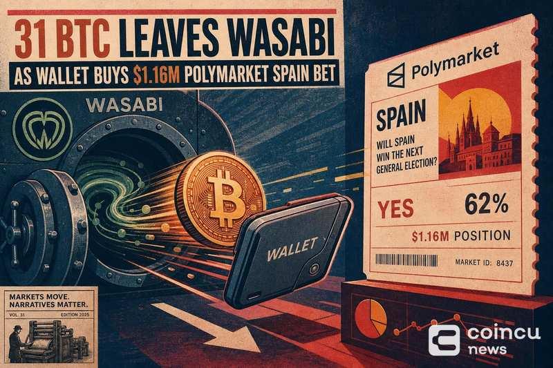 31枚比特币流出Wasabi钱包，用于Polymarket上116万美元的西班牙赌注